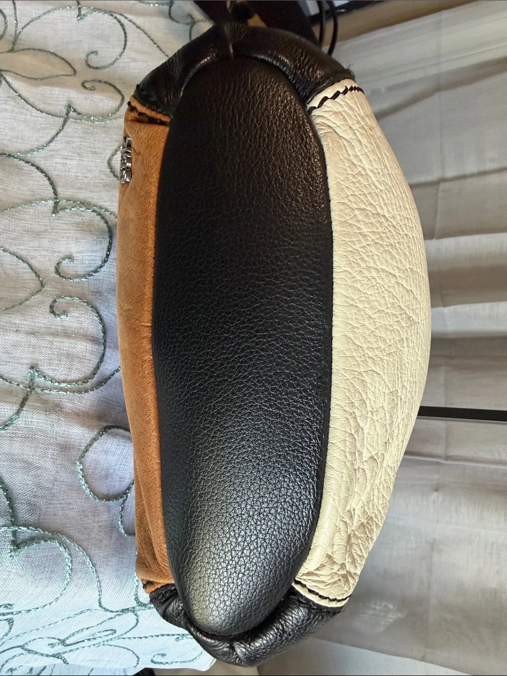 The Sak Tri-Color Leather Crossbody in Brown, Cream & Black